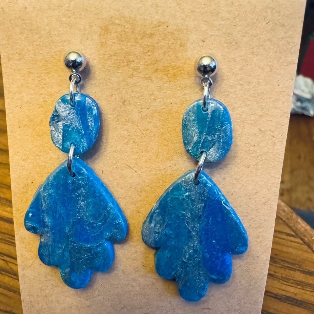 Blue and Silver Clay‎ Dangle Earrings